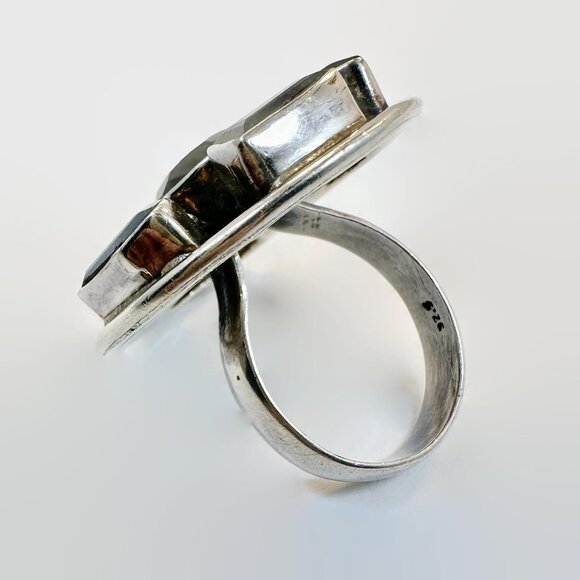 Labradorite Ring, Sterling Silver, Statement, Big, Vintage, Size 7 3/4 - Picture 5 of 7